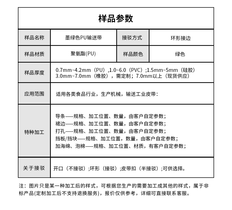 墨绿色PU输送带