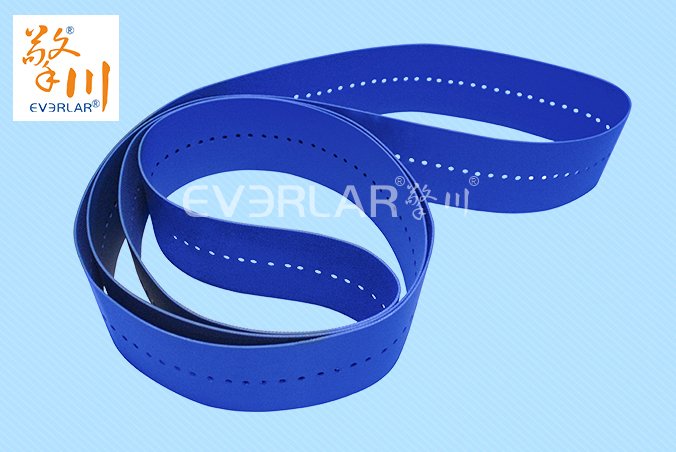 蓝色PU食品输送带打孔工艺升