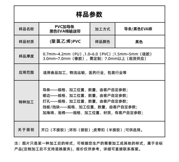 PVC加导条黑色EVA棉输送带