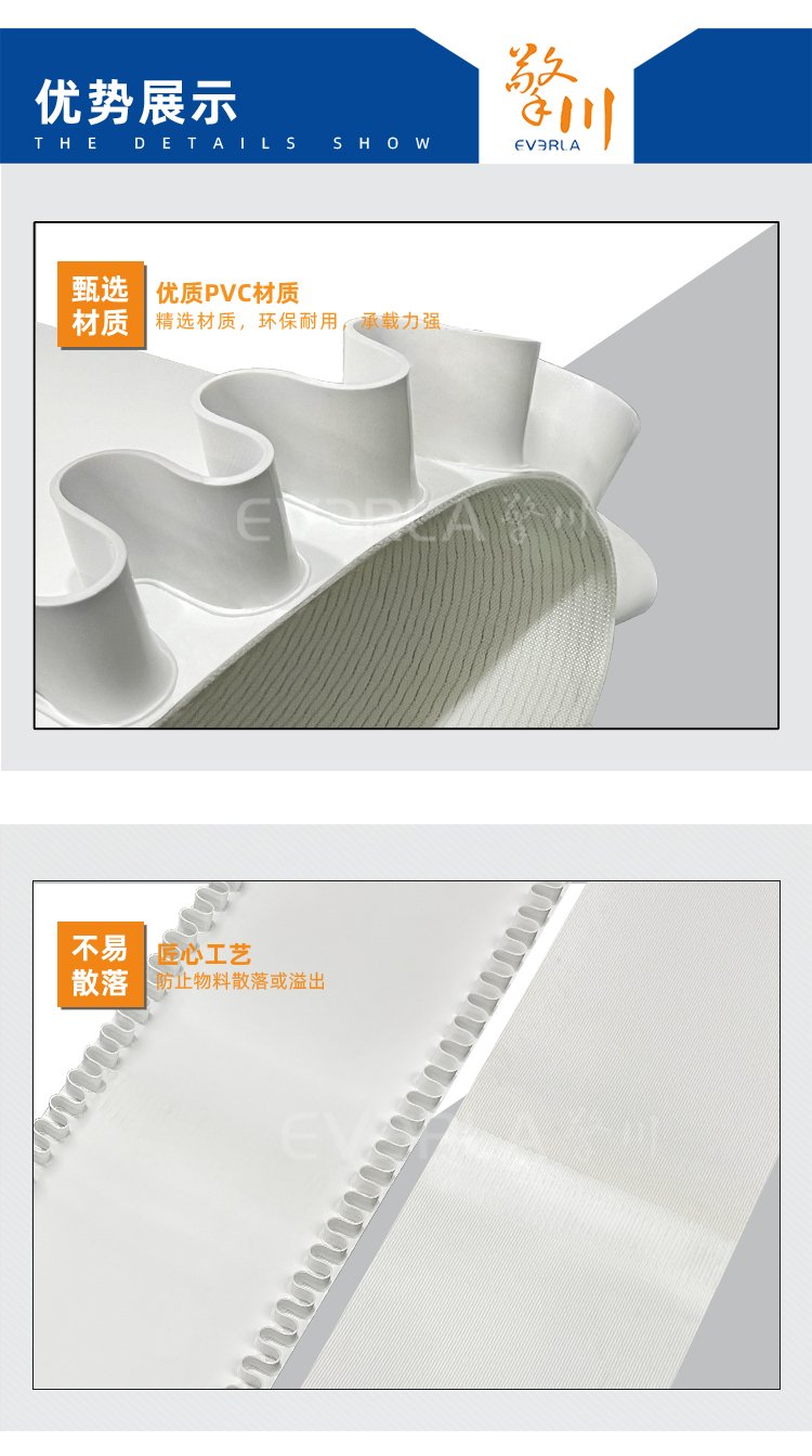 白色PVC输送带加裙边