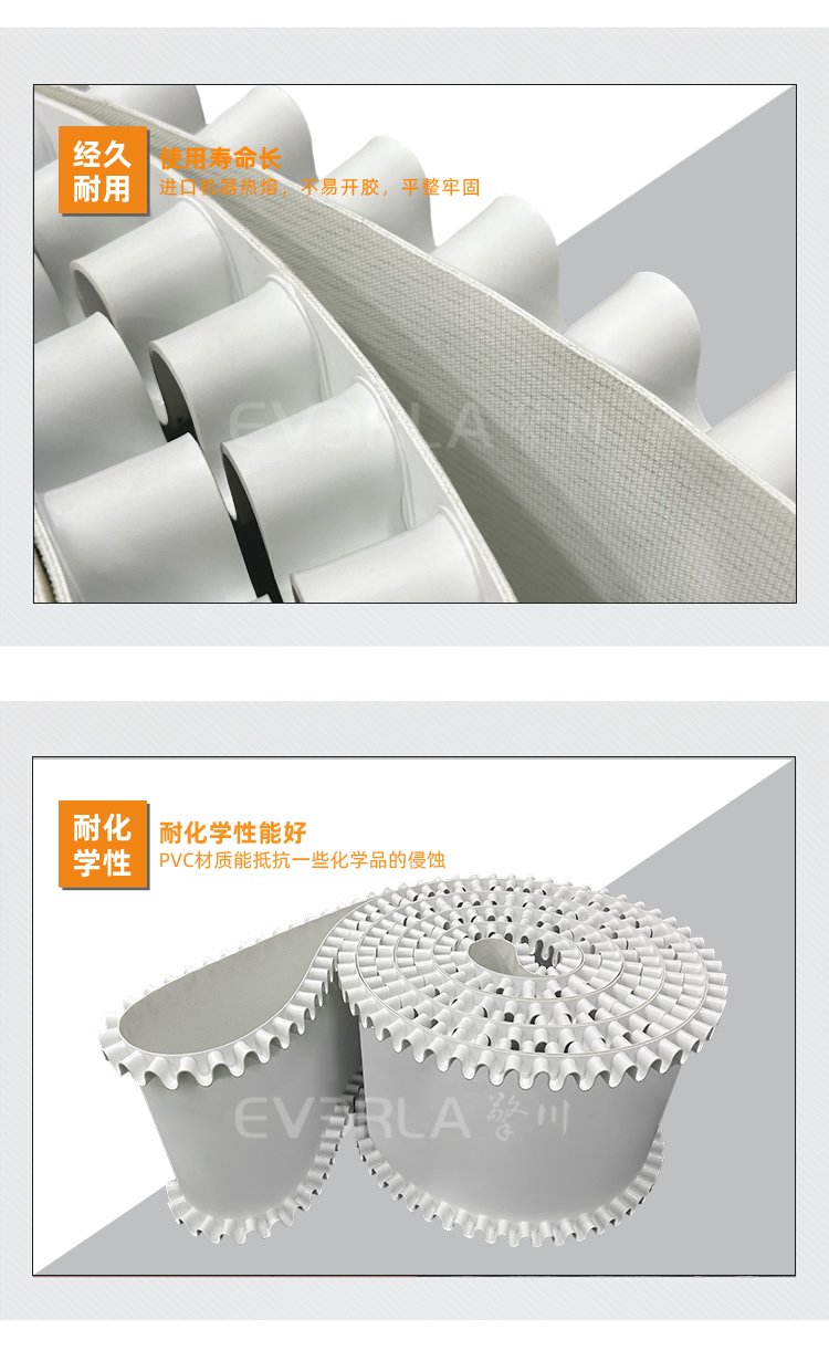 白色PVC输送带加裙边