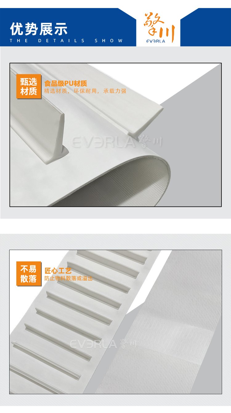 白色PU输送带加挡板