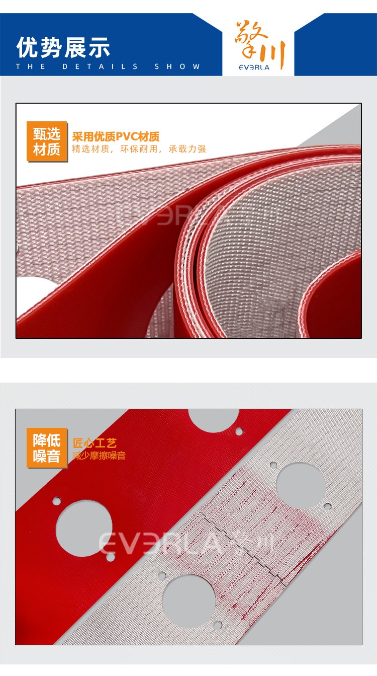 红色PVC输送带加打孔