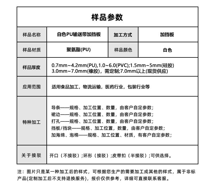 白色PU输送带加挡板