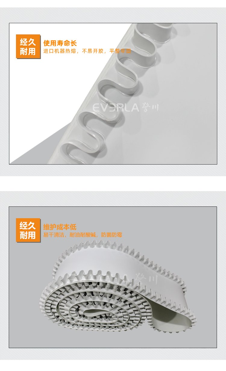 白色PU输送带加裙边