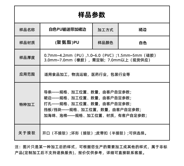 白色PU输送带加裙边