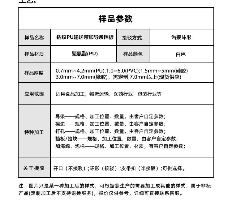 钻纹PU输送带加导条挡板